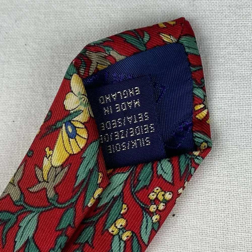 Lot of 2 LIBERTY OF LONDON 100% Silk Necktie Floral Geometric Print Blue Red VTG